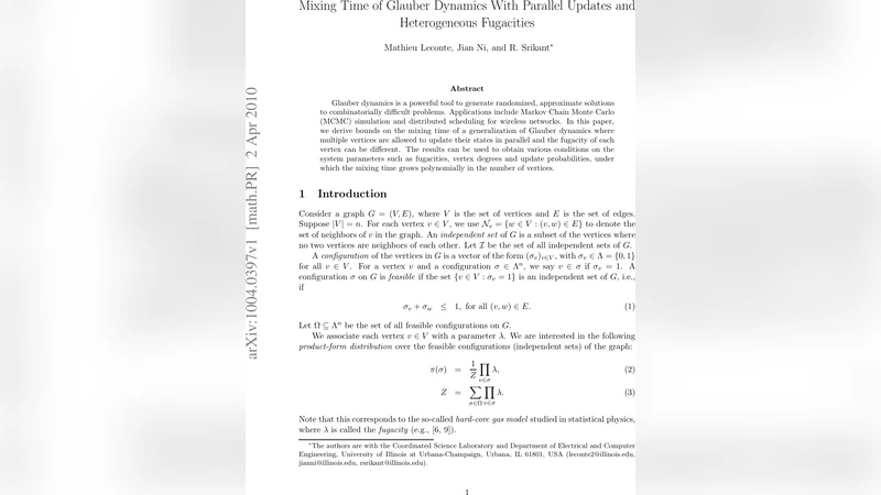 병렬 업데이트와 이질적 퓨시티를 갖는 Glauber 동역학의 혼합 시간