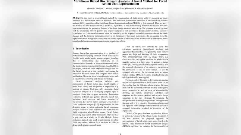 다중선형 편향 판별 분석을 이용한 얼굴 행동 단위 표현 방법