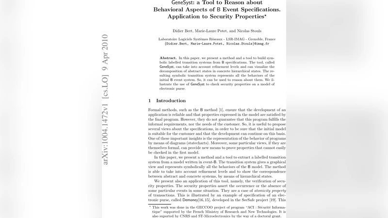 GeneSyst을 활용한 B‑Event 사양의 행동 분석과 보안 검증