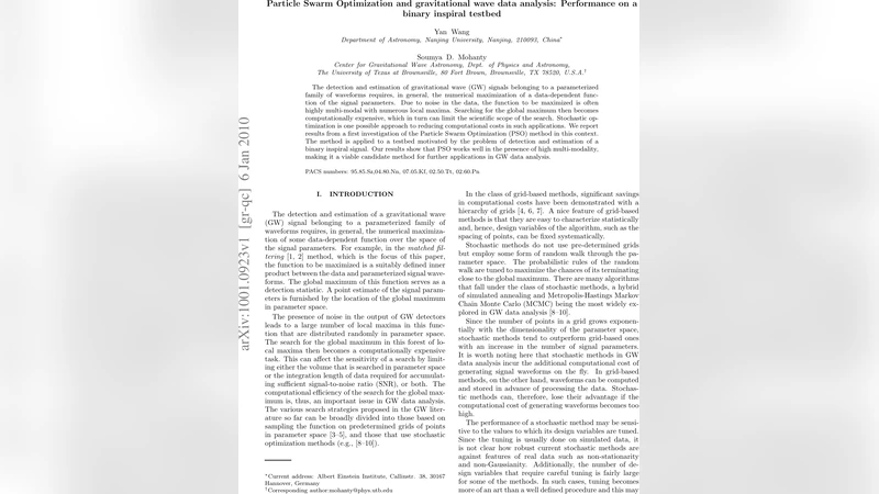 입자 군집 최적화와 중력파 데이터 분석 이진 인스파이럴 테스트베드 성능