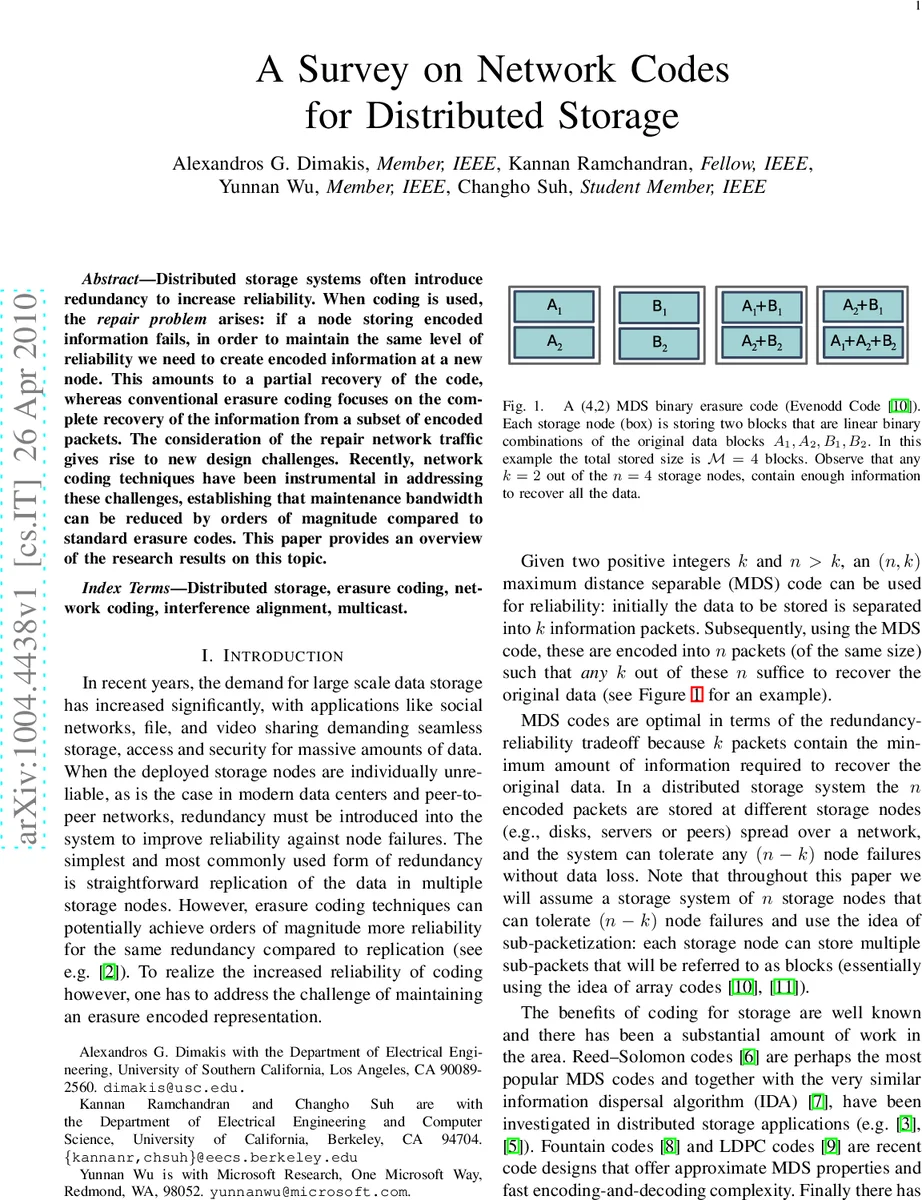 분산 저장을 위한 네트워크 코딩 연구 동향