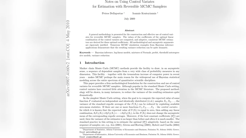 가역 MCMC 샘플러를 위한 제어변수 활용 가이드