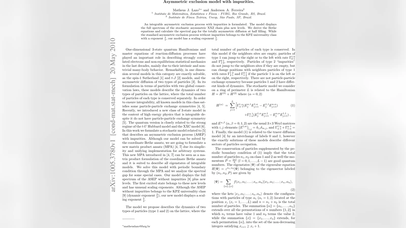 불균형 배제 모델에 불순물 도입: 새로운 스펙트럼과 확장된 KPZ 지수