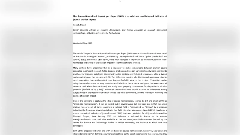 SNIP, 저널 인용 영향의 신뢰할 수 있는 지표