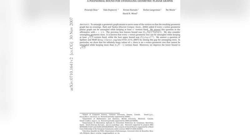 기하학적 평면 그래프의 무교차 변환에 대한 다항식 하한