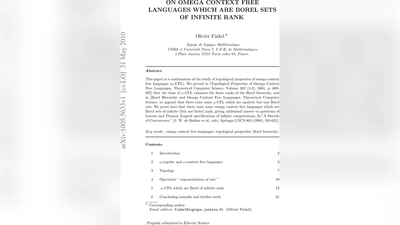 무한 계층의 Borel 집합인 오메가 문맥 자유 언어