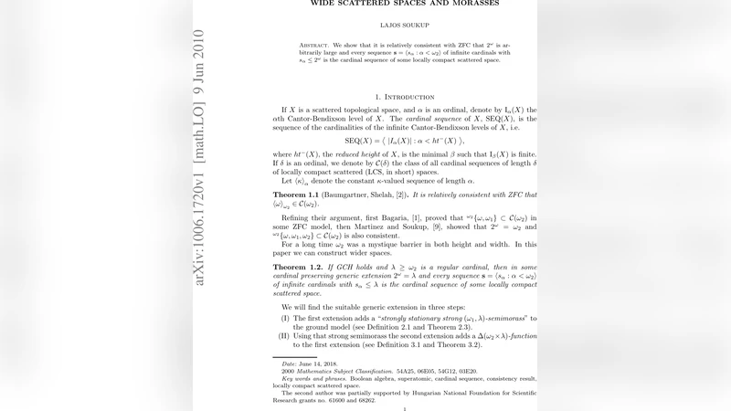 넓은 흩어진 공간과 모레인: 연속체 크기와 기수열의 자유로운 구현