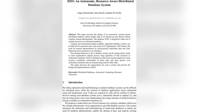 자동 자원 인식 분산 데이터베이스 H2O