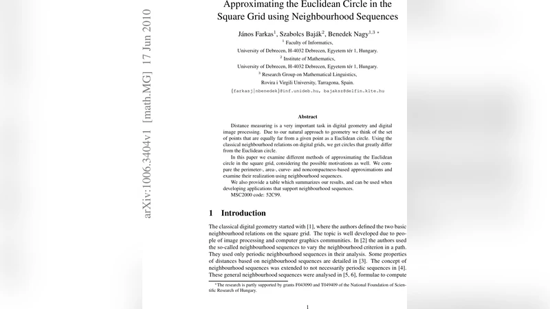 정사각형 격자에서 이웃 시퀀스를 이용한 유클리드 원 근사