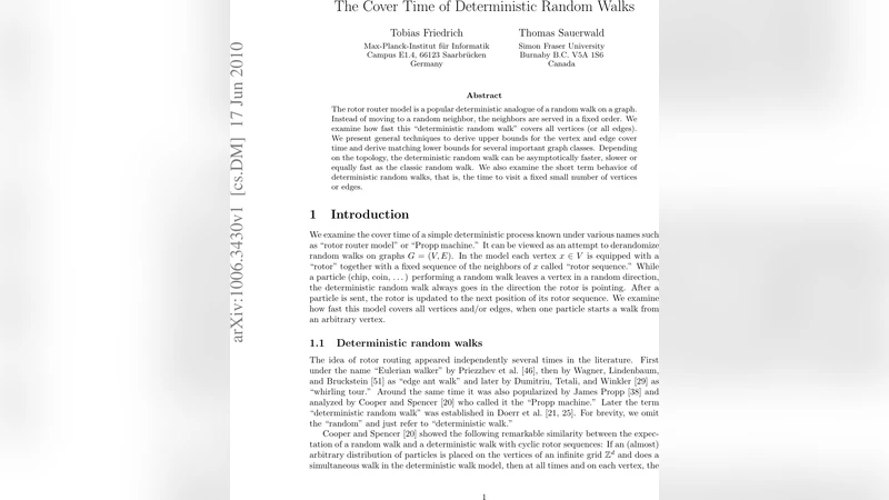 결정적 무작위 보행의 커버 타임과 로터 라우터 모델