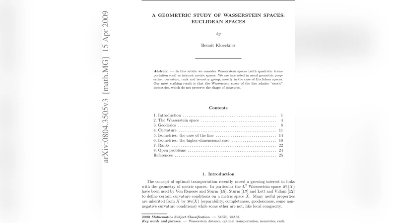 유클리드 공간의 와서스테인 거리 공간 기하학