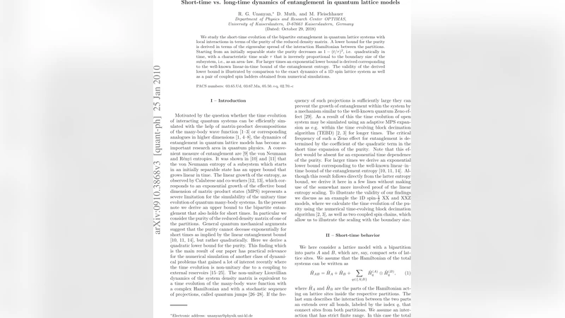 양자 격자 모델에서 단시간·장시간 얽힘 역학 비교