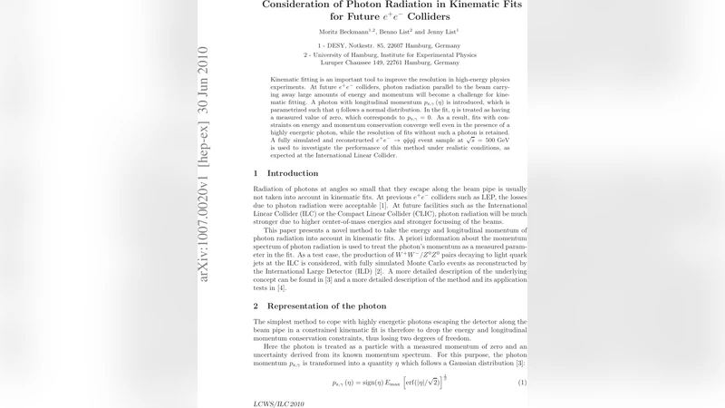 미래 전자양전자 충돌기에서 광자 복사를 반영한 운동학 적합 기법