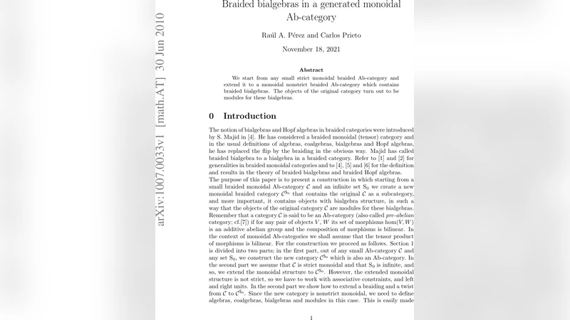 생성된 모노이달 Ab 범주에서의 꼬임 이중대수 구조