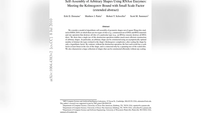 RNA 효소를 이용한 임의 형태 자가조립: 콜모고로프 한계와 로그 스케일 팩터 달성