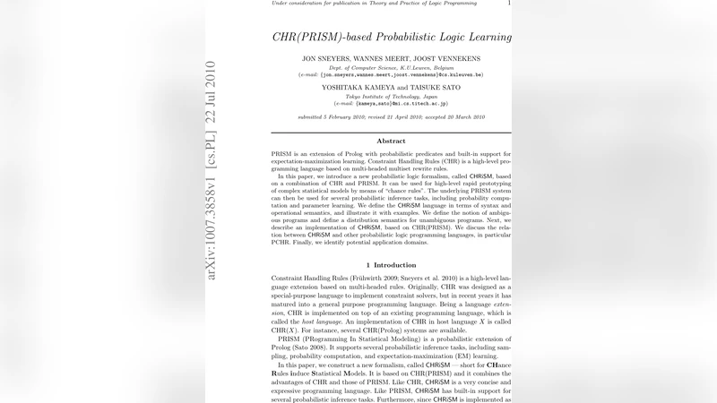 CHR PRISM 기반 확률 논리 학습