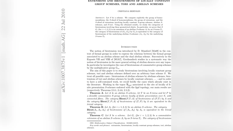 확장과 쌍확장의 구조: 국소상수군, 토러스, 그리고 아벨리안 스킴의 통합적 연구