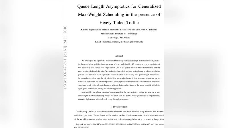 중량 꼬리 트래픽 속 일반화 최대 가중치 스케줄링 대기열 길이 꼬리 특성