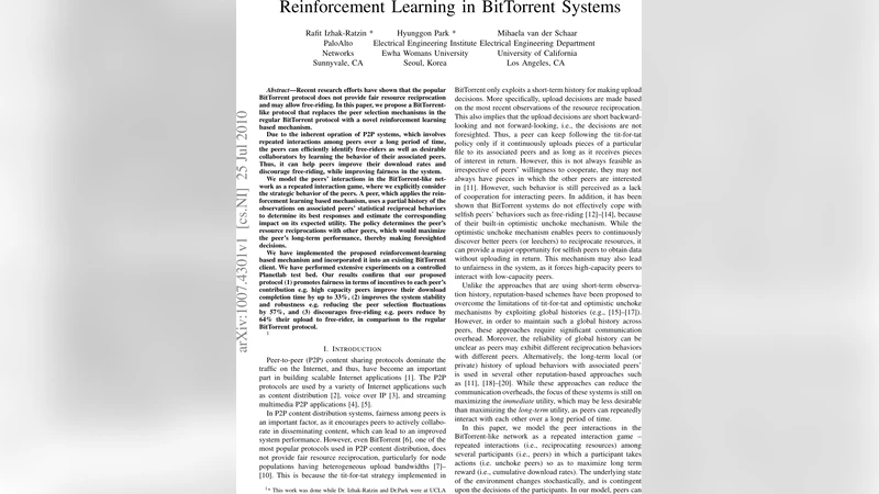 비트토렌트 자원 교환을 위한 강화학습 기반 피어 선택 프로토콜