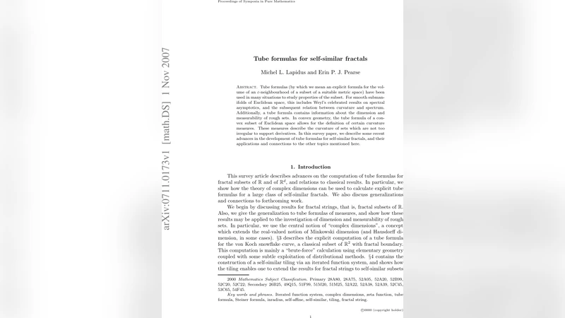 자기유사 프랙탈의 튜브 공식과 그 응용