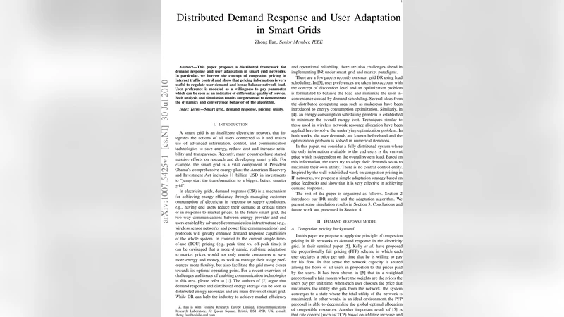 스마트 그리드에서 분산형 수요 반응과 사용자 적응 메커니즘