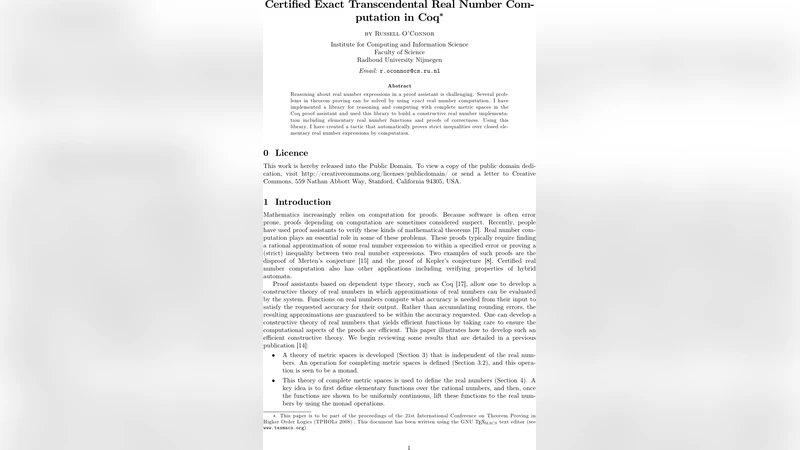 Coq에서 인증된 정확 실수 연산 구현