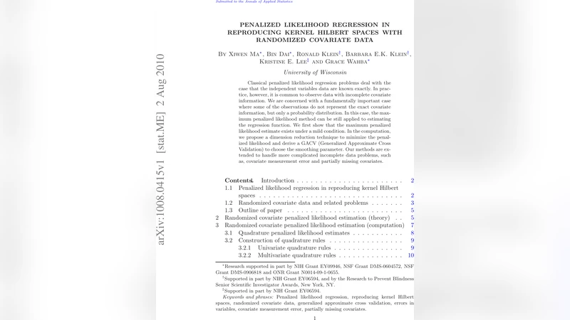 불완전한 공변량을 위한 RKHS 기반 페널티 우도 회귀와 무작위화 기법