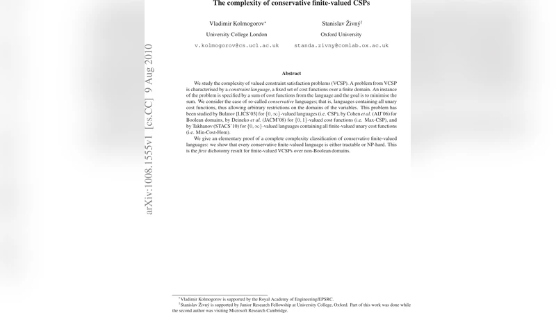 보수적 유한값 CSP의 복잡도 완전 분류