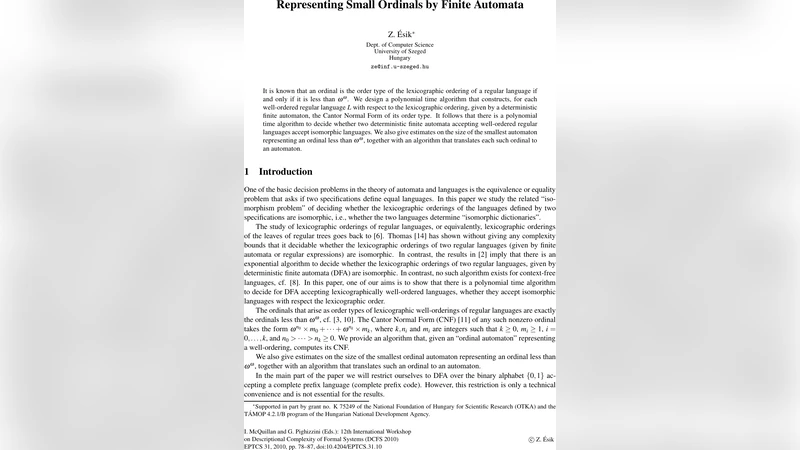유한 자동자를 이용한 작은 순서수 표현