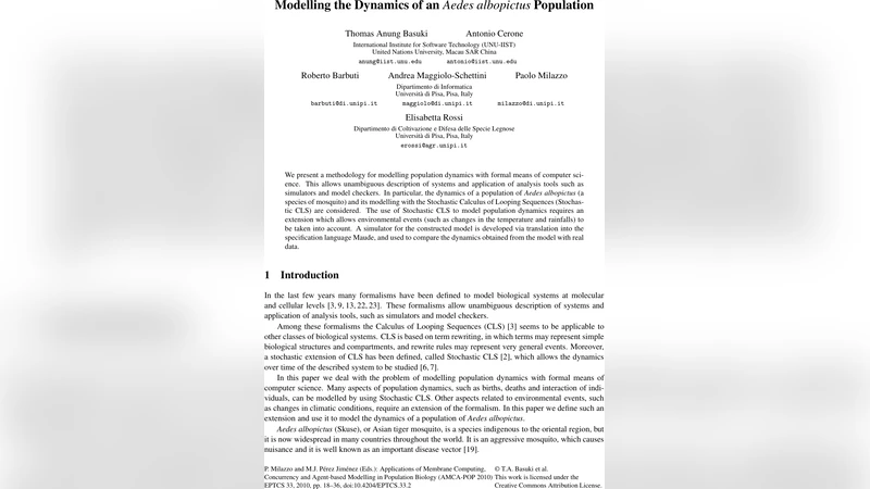 모기 개체군 동역학 모델링 Aedes albopictus와 Stochastic CLS 접근