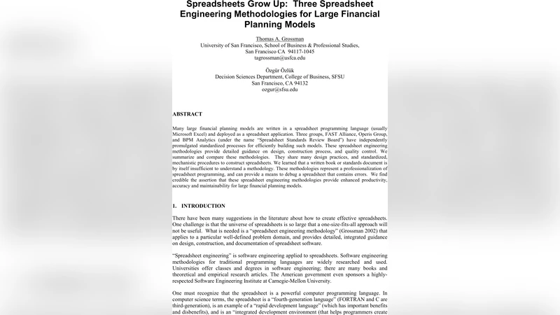 대규모 재무 모델을 위한 스프레드시트 엔지니어링 방법론 비교