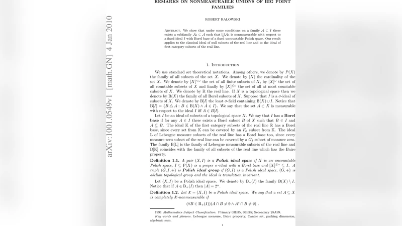 큰 점 집합의 비가측 합집합에 관한 고찰