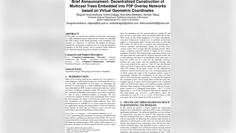 가상 좌표 기반 P2P 멀티캐스트 트리 분산 구축