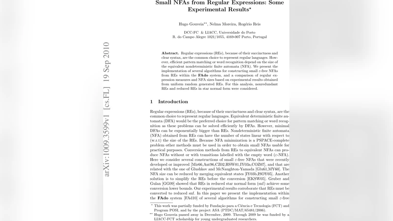 정규식으로부터 작은 NFA 만들기 실험 연구