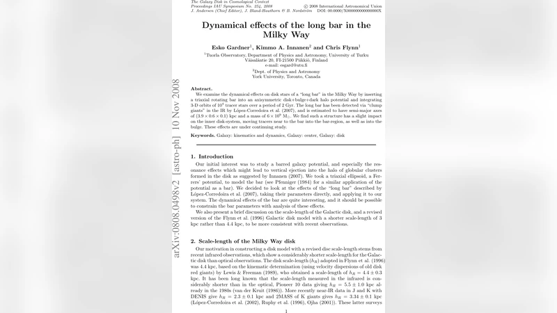은하계 장바가 디스크 별 궤도에 미치는 동역학적 영향