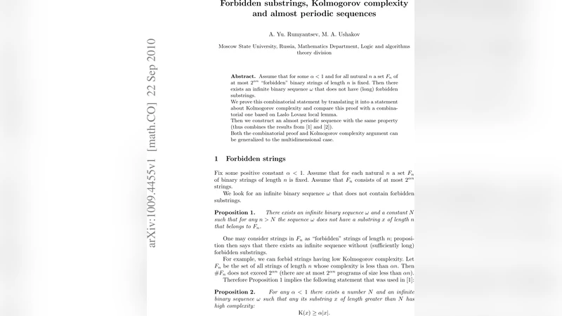 금지 문자열, 콜모고로프 복잡도와 거의 주기적 무한열의 조화