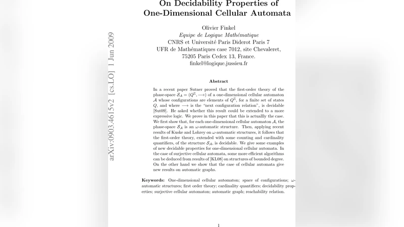 1차원 셀룰러 오토마타 위상공간의 오메가 자동 구조와 확장 일차 논리의 결정 가능성