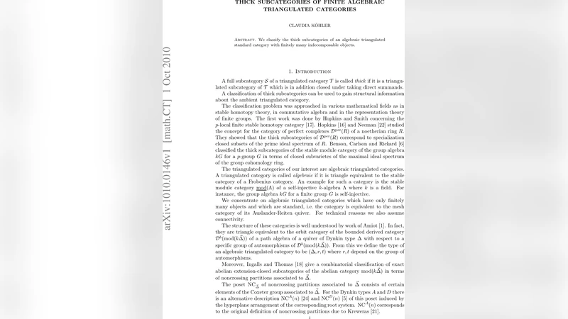 유한 대수 삼각범주의 두껍게 닫힌 부분범주 완전 분류