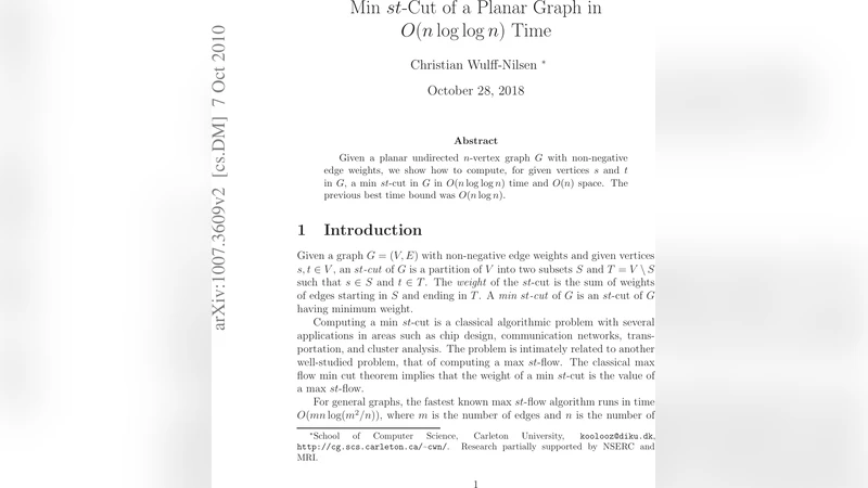 플래너 그래프 최소 s t 컷 O n 로그로그 n 시간 알고리즘