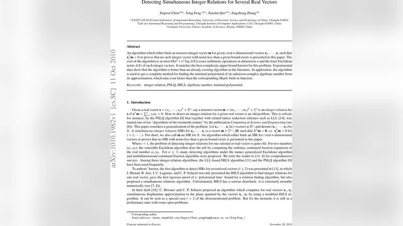 여러 실수 벡터에 대한 동시 정수 관계 탐지 알고리즘