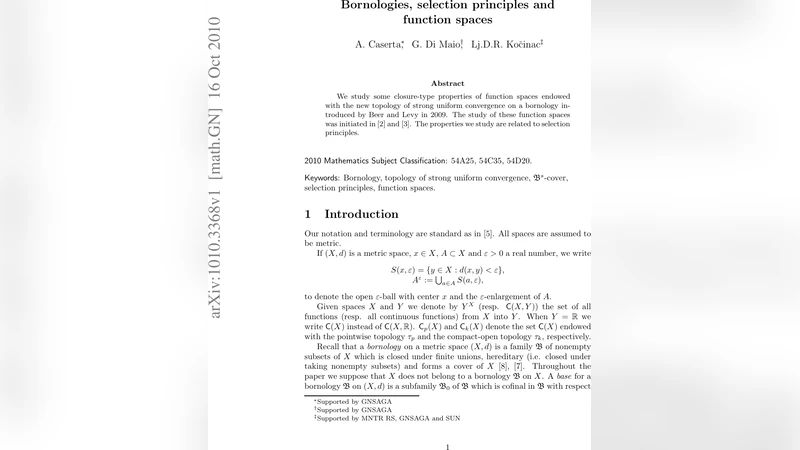 Bornology와 선택 원리 및 함수공간 연구