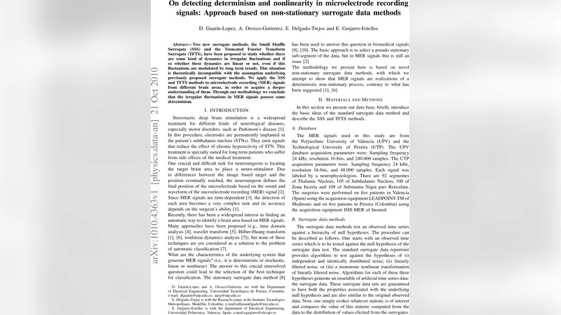 마이크로전극 기록 신호의 결정론·비선형성 탐지를 위한 비정상성 서러게이트 방법 적용