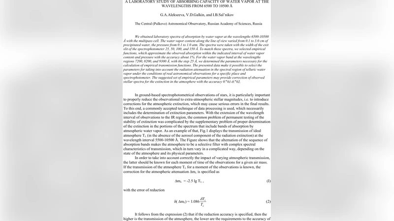 천문 관측을 위한 물증기 흡수 보정 6500에서 10500 옹스트롬 실험 데이터와 경험적 모델
