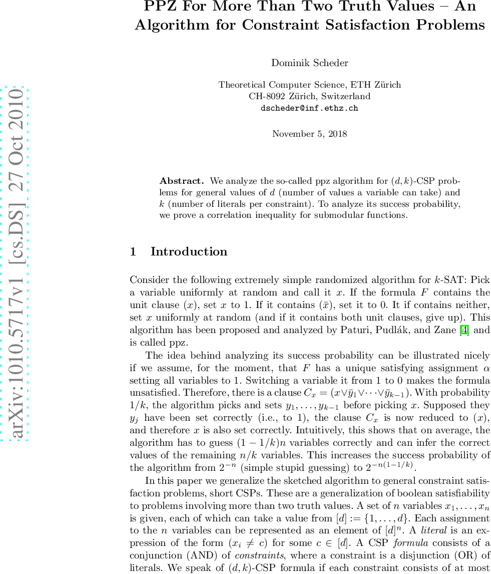 다중값 CSP를 위한 PPZ 알고리즘 분석