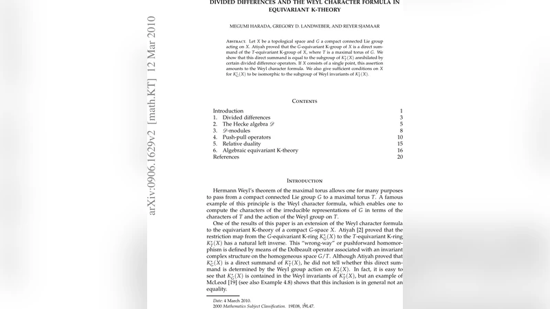 분할 차 연산과 Weyl 문자 공식: 등변 K 이론의 새로운 시각