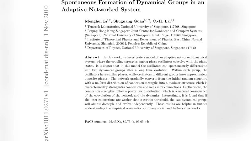 자기조절 네트워크에서 동적 그룹의 자발적 형성