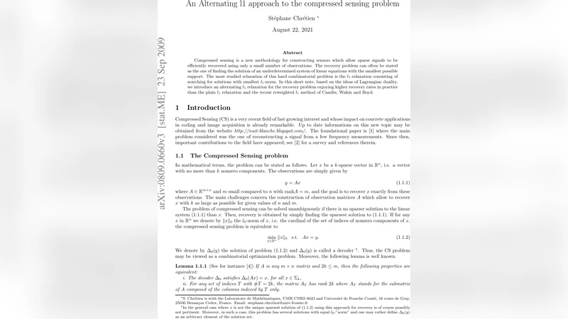 교대 1노름 방법으로 압축 센싱 복원 성능 향상
