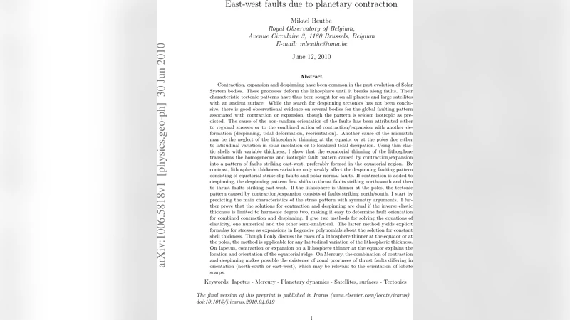 지구형 행성 수축에 따른 동서 방향 단층 형성 메커니즘