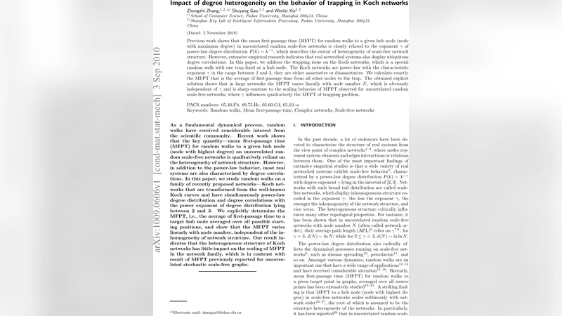 코흐 네트워크에서 트래핑 현상의 차수 이질성 영향