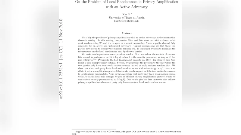 활성 적대자 환경에서 지역 난수 최소화와 프라이버시 증폭